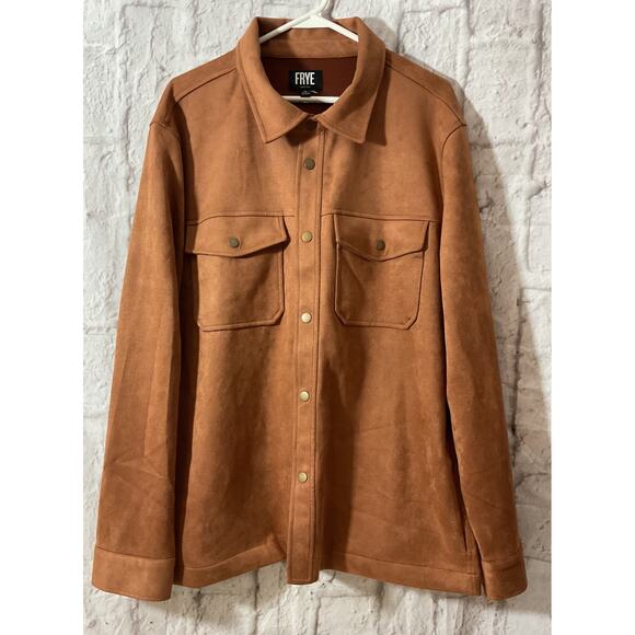 NWOT Frye Faux Suede Shirt Jacket, Shacket, Snap Closure, Brown Men's Size XL - Picture 8 of 9